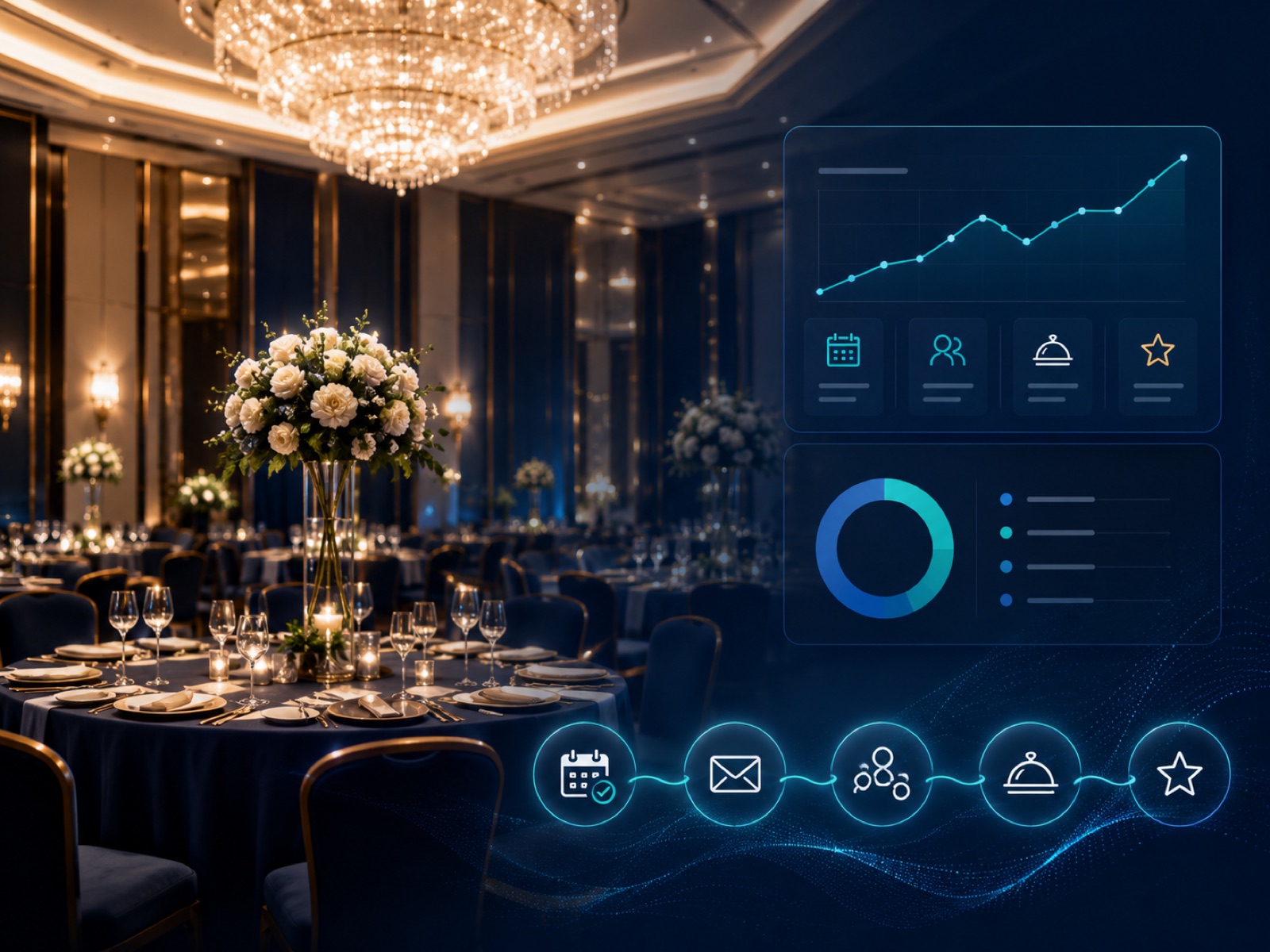 Backend technology and analytics interface for banquet operations